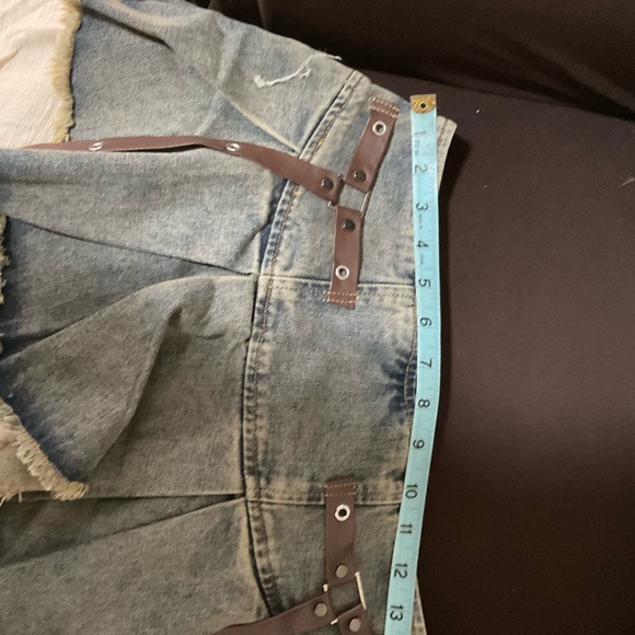 Denim and Beige Layered Skirt with Brown Straps - Picture 3 of 6